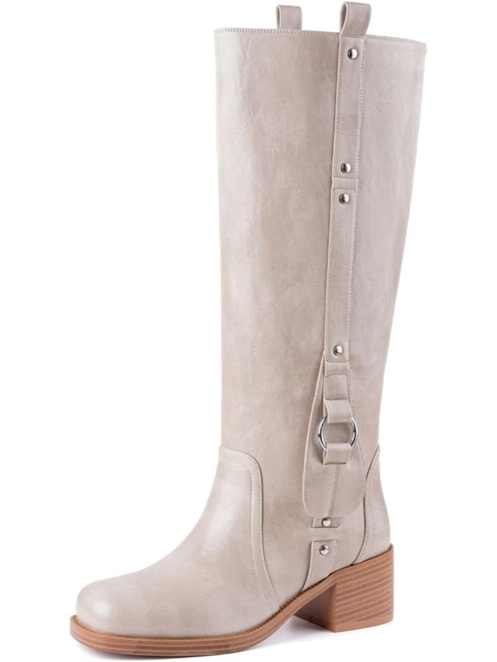 👢Women's Khaki Knee High Boots Square Toe Chunky Block Heel Slouch Free Boots